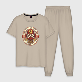 Мужская пижама хлопок с принтом Горячий пожарный в Тюмени, 100% хлопок | брюки и футболка прямого кроя, без карманов, на брюках мягкая резинка на поясе и по низу штанин
 | 