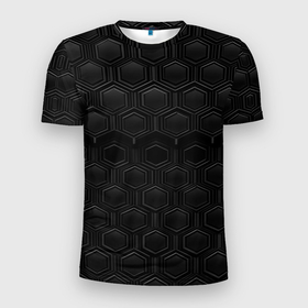 Мужская футболка 3D Slim с принтом Чёрные соты сетка в Кировске, 100% полиэстер с улучшенными характеристиками | приталенный силуэт, круглая горловина, широкие плечи, сужается к линии бедра | 