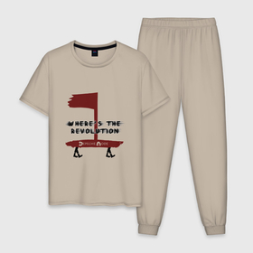 Мужская пижама хлопок с принтом Depeche Mode   Revolution flag в Белгороде, 100% хлопок | брюки и футболка прямого кроя, без карманов, на брюках мягкая резинка на поясе и по низу штанин
 | 