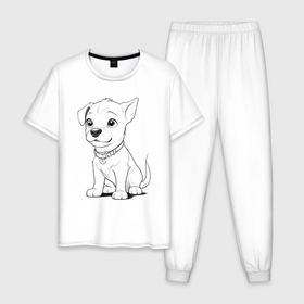Мужская пижама хлопок с принтом Милый щенок улыбается в Екатеринбурге, 100% хлопок | брюки и футболка прямого кроя, без карманов, на брюках мягкая резинка на поясе и по низу штанин
 | 