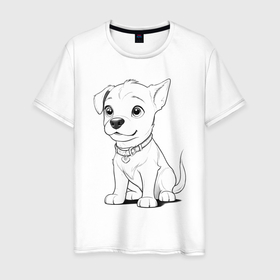 Мужская футболка хлопок с принтом Милый щенок улыбается в Екатеринбурге, 100% хлопок | прямой крой, круглый вырез горловины, длина до линии бедер, слегка спущенное плечо. | 
