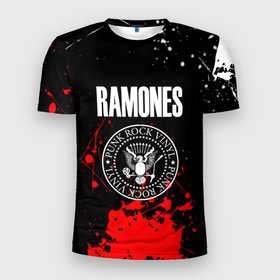 Мужская футболка 3D Slim с принтом Ramones краски метал группа в Екатеринбурге, 100% полиэстер с улучшенными характеристиками | приталенный силуэт, круглая горловина, широкие плечи, сужается к линии бедра | Тематика изображения на принте: 