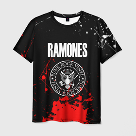 Мужская футболка 3D с принтом Ramones краски метал группа в Курске, 100% полиэфир | прямой крой, круглый вырез горловины, длина до линии бедер | 