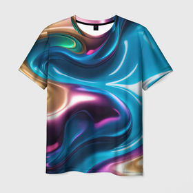 Мужская футболка 3D с принтом Жидкий красочный металл в Санкт-Петербурге, 100% полиэфир | прямой крой, круглый вырез горловины, длина до линии бедер | Тематика изображения на принте: 