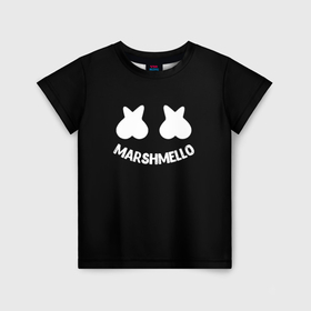 Детская футболка 3D с принтом Маршмеллоу белое лого в Курске, 100% гипоаллергенный полиэфир | прямой крой, круглый вырез горловины, длина до линии бедер, чуть спущенное плечо, ткань немного тянется | Тематика изображения на принте: 