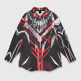 Мужская рубашка oversize 3D с принтом Белый металл и красные линии на чёрном фоне в Екатеринбурге,  |  | 