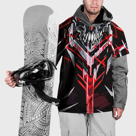 Накидка на куртку 3D с принтом Белый металл и красные линии на чёрном фоне в Екатеринбурге, 100% полиэстер |  | Тематика изображения на принте: 