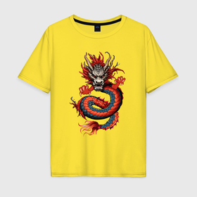 Мужская футболка хлопок Oversize с принтом Красный восточный дракон в Тюмени, 100% хлопок | свободный крой, круглый ворот, “спинка” длиннее передней части | Тематика изображения на принте: 
