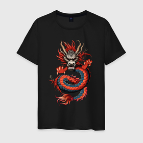 Мужская футболка хлопок с принтом Красный восточный дракон в Екатеринбурге, 100% хлопок | прямой крой, круглый вырез горловины, длина до линии бедер, слегка спущенное плечо. | 