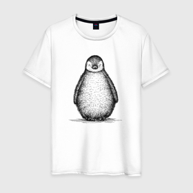 Мужская футболка хлопок с принтом Пингвиненок спереди в Кировске, 100% хлопок | прямой крой, круглый вырез горловины, длина до линии бедер, слегка спущенное плечо. | 