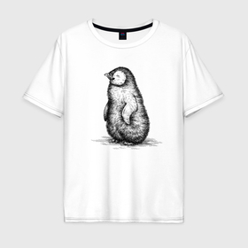 Мужская футболка хлопок Oversize с принтом Пингвиненок пушистый в Екатеринбурге, 100% хлопок | свободный крой, круглый ворот, “спинка” длиннее передней части | 