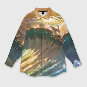 Мужская рубашка oversize 3D с принтом Перламутровые блестящие волны радужных цветов в Тюмени,  |  | Тематика изображения на принте: 