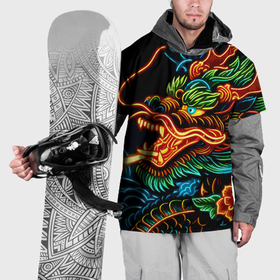 Накидка на куртку 3D с принтом Japanese neon dragon   irezumi в Петрозаводске, 100% полиэстер |  | 