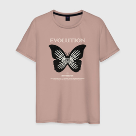 Мужская футболка хлопок с принтом Бабочка evolution в Санкт-Петербурге, 100% хлопок | прямой крой, круглый вырез горловины, длина до линии бедер, слегка спущенное плечо. | 