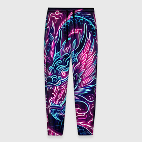 Мужские брюки 3D с принтом Neon Japanese dragon   irezumi , 100% полиэстер | манжеты по низу, эластичный пояс регулируется шнурком, по бокам два кармана без застежек, внутренняя часть кармана из мелкой сетки | Тематика изображения на принте: 