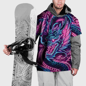 Накидка на куртку 3D с принтом Neon Japanese dragon   irezumi в Петрозаводске, 100% полиэстер |  | 