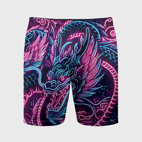 Мужские шорты спортивные с принтом Neon Japanese dragon   irezumi в Петрозаводске,  |  | 