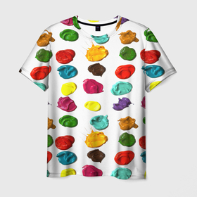 Мужская футболка 3D с принтом Палитра с абстрактными мазками краски , 100% полиэфир | прямой крой, круглый вырез горловины, длина до линии бедер | 
