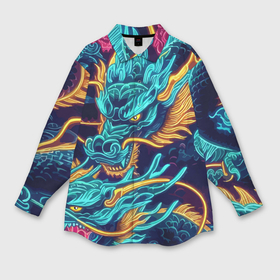 Мужская рубашка oversize 3D с принтом Два неоновых дракона   ирезуми в Белгороде,  |  | 