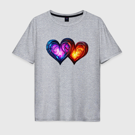 Мужская футболка хлопок Oversize с принтом Горящие сердца в Тюмени, 100% хлопок | свободный крой, круглый ворот, “спинка” длиннее передней части | 