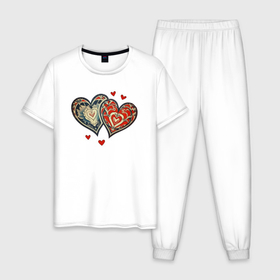 Мужская пижама хлопок с принтом Сердца Ар деко , 100% хлопок | брюки и футболка прямого кроя, без карманов, на брюках мягкая резинка на поясе и по низу штанин
 | 