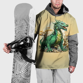 Накидка на куртку 3D с принтом Огромный зеленый дракон среди деревьев в Санкт-Петербурге, 100% полиэстер |  | Тематика изображения на принте: 