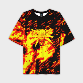 Мужская футболка oversize 3D с принтом Ведьмак огненное лого в Екатеринбурге,  |  | 