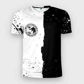 Мужская футболка 3D Slim с принтом Ведьмак лого черно белые в Петрозаводске, 100% полиэстер с улучшенными характеристиками | приталенный силуэт, круглая горловина, широкие плечи, сужается к линии бедра | 