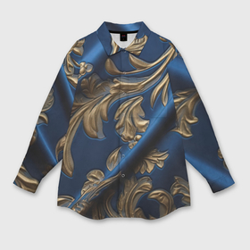 Мужская рубашка oversize 3D с принтом Лепнина узоры золотистые на синем  фоне в Екатеринбурге,  |  | 