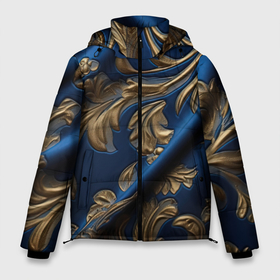 Мужская зимняя куртка 3D с принтом Лепнина узоры золотистые на синем  фоне в Белгороде, верх — 100% полиэстер; подкладка — 100% полиэстер; утеплитель — 100% полиэстер | длина ниже бедра, свободный силуэт Оверсайз. Есть воротник-стойка, отстегивающийся капюшон и ветрозащитная планка. 

Боковые карманы с листочкой на кнопках и внутренний карман на молнии. | 