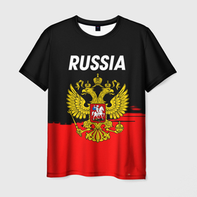 Мужская футболка 3D с принтом Россия герб краски абстракция в Новосибирске, 100% полиэфир | прямой крой, круглый вырез горловины, длина до линии бедер | 