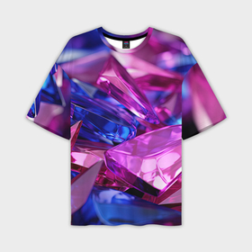 Мужская футболка oversize 3D с принтом Розовые и синие битые стекла в Кировске,  |  | 