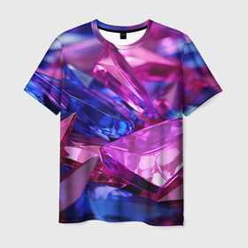 Мужская футболка 3D с принтом Розовые и синие битые стекла в Кировске, 100% полиэфир | прямой крой, круглый вырез горловины, длина до линии бедер | 