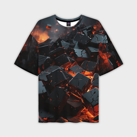 Мужская футболка oversize 3D с принтом Абстрактные кубы в огне в Новосибирске,  |  | 