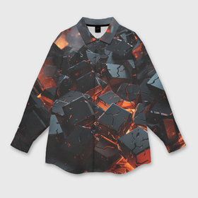 Мужская рубашка oversize 3D с принтом Абстрактные кубы в огне в Новосибирске,  |  | 