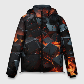 Мужская зимняя куртка 3D с принтом Абстрактные кубы в огне в Белгороде, верх — 100% полиэстер; подкладка — 100% полиэстер; утеплитель — 100% полиэстер | длина ниже бедра, свободный силуэт Оверсайз. Есть воротник-стойка, отстегивающийся капюшон и ветрозащитная планка. 

Боковые карманы с листочкой на кнопках и внутренний карман на молнии. | Тематика изображения на принте: 