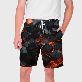 Мужские шорты 3D с принтом Абстрактные кубы в огне ,  полиэстер 100% | прямой крой, два кармана без застежек по бокам. Мягкая трикотажная резинка на поясе, внутри которой широкие завязки. Длина чуть выше колен | 