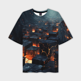 Мужская футболка oversize 3D с принтом Кубы черные абстрактные в огне в Белгороде,  |  | Тематика изображения на принте: 