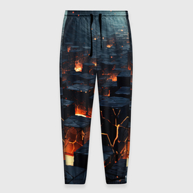 Мужские брюки 3D с принтом Кубы черные абстрактные в огне в Белгороде, 100% полиэстер | манжеты по низу, эластичный пояс регулируется шнурком, по бокам два кармана без застежек, внутренняя часть кармана из мелкой сетки | Тематика изображения на принте: 