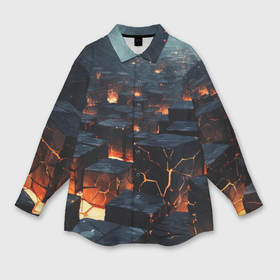 Мужская рубашка oversize 3D с принтом Кубы черные абстрактные в огне в Белгороде,  |  | Тематика изображения на принте: 