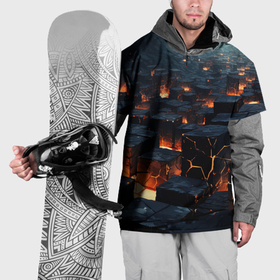 Накидка на куртку 3D с принтом Кубы черные абстрактные в огне в Белгороде, 100% полиэстер |  | Тематика изображения на принте: 