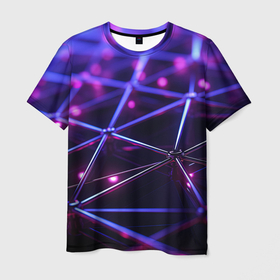 Мужская футболка 3D с принтом Фиолетовы прозрачные линии в Петрозаводске, 100% полиэфир | прямой крой, круглый вырез горловины, длина до линии бедер | 