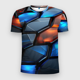 Мужская футболка 3D Slim с принтом Прозрачные абстрактные  плиты в Санкт-Петербурге, 100% полиэстер с улучшенными характеристиками | приталенный силуэт, круглая горловина, широкие плечи, сужается к линии бедра | 