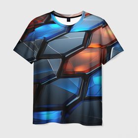 Мужская футболка 3D с принтом Прозрачные абстрактные  плиты в Петрозаводске, 100% полиэфир | прямой крой, круглый вырез горловины, длина до линии бедер | 