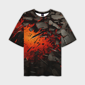 Мужская футболка oversize 3D с принтом Черные камни на красном взрыв в Кировске,  |  | 