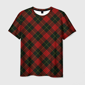 Мужская футболка 3D с принтом Красно зелёный клетчатый в Санкт-Петербурге, 100% полиэфир | прямой крой, круглый вырез горловины, длина до линии бедер | 