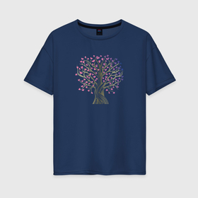 Женская футболка хлопок Oversize с принтом Дерево любви с сердцами , 100% хлопок | свободный крой, круглый ворот, спущенный рукав, длина до линии бедер
 | 