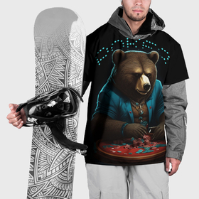 Накидка на куртку 3D с принтом Медведь играет в покер в Курске, 100% полиэстер |  | 