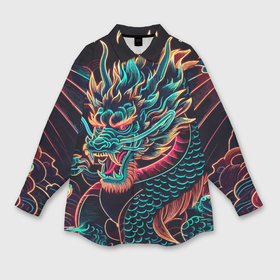 Мужская рубашка oversize 3D с принтом Неоновое ирезуми японского дракона в Санкт-Петербурге,  |  | Тематика изображения на принте: 