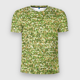 Мужская футболка 3D Slim с принтом В зеленых тонах вязаный трикотажный однотонный узор в Новосибирске, 100% полиэстер с улучшенными характеристиками | приталенный силуэт, круглая горловина, широкие плечи, сужается к линии бедра | 